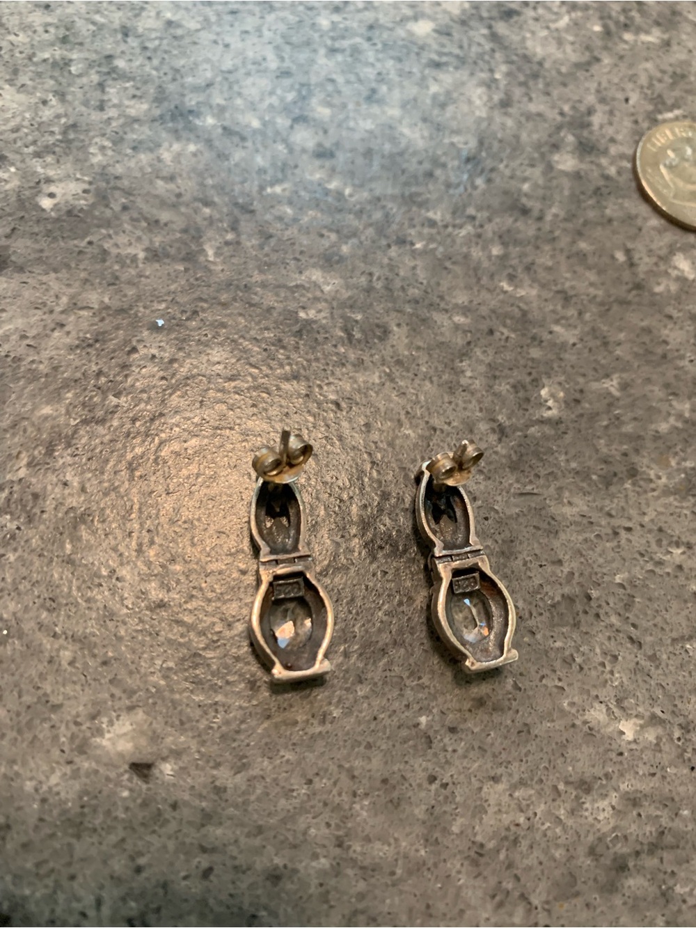 Vintage Sterling Silver Art Deco Marcasite and CZ Post Pierced Earrings - Picture 5 of 13